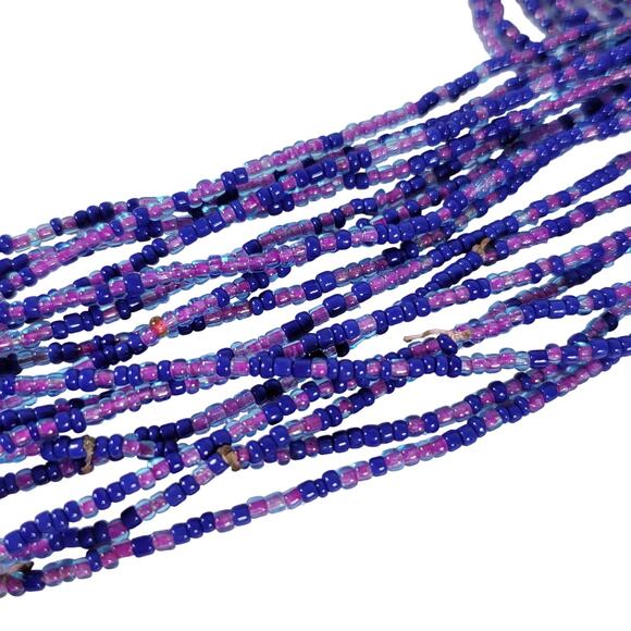 48" Long Purple Blue Seed Bead Necklace Boho Multistrand India Handmade  NEW - Picture 5 of 10
